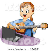 Vector of Happy Girl Playing Guitar Lessons from Online Computer Tutorial by BNP Design Studio