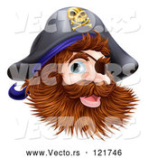 Vector of Happy Pirate Captain with an Eye Patch and Beard by AtStockIllustration