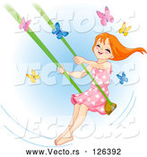 Vector of Happy Red Haired Girl Swinging past Butterflies by Pushkin