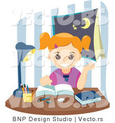 Vector of Happy School Girl Doing Homework by BNP Design Studio