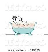 Vector of Happy Stick Lady Taking a Bubble Bath in a Clawfoot Tub by NL Shop
