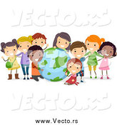 Vector of Happy Students with a Globe by BNP Design Studio