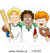 Vector of Happy White and Black Children with Baseball Gear by BNP Design Studio