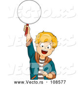 Vector of Happy White Boy Holding up a Paddle to Answer a Question by BNP Design Studio