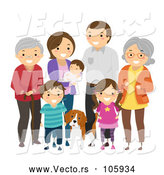 Vector of Happy White Family with Grandparents and a Dog by BNP Design Studio