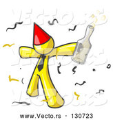 Vector of Happy Yellow Guy Partying with a Party Hat, Confetti and a Bottle of Liquor by Leo Blanchette