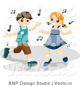 Vector of Happy Young Boy and Girl Dancing with Music Notes by BNP Design Studio