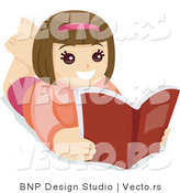 Vector of Happy Young Brunette Girl Reading a Book by BNP Design Studio