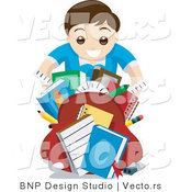 Vector of Happy Young School Boy Showing off His New Supplies by BNP Design Studio