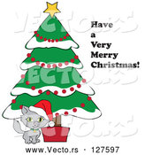 Vector of Have a Very Merry Christmas Greeting by a Kitten Under a Christmas Tree by Pams Clipart