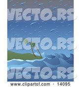 Vector of Huge Raindrops Falling over Wind Blown Palm Trees and Giant Waves on a Beach During a Tropical Storm Natural Hazard by Rasmussen Images