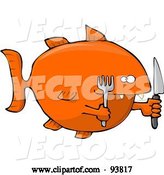 Vector of Hungry Orange Fish with a Knife and Fork by Djart