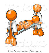 Vector of Injured Orange Guy Being Carried on a Gurney to an Ambulance or into the Hospital by Two Paramedics After an Accident or Health Problem by Leo Blanchette