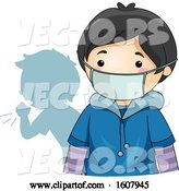 Vector of Kid Coughing Behind Boy Wearing Protective Medical Mask by BNP Design Studio