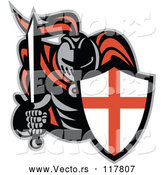 Vector of Knight in Full Armor, Holding a Sword and English Shield by Patrimonio