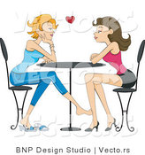 Vector of Lesbian Couple Playing Footsie Under Table While Looking at Each Other at a Cafe by BNP Design Studio