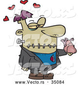 Vector of Love Hearts Floating Above a Caring Cartoon Frankenstein Giving His Heart Away by Toonaday