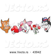 Vector of Male Cartoon Cats Offering Candy and Flowers to a Pretty Female Cat by LaffToon