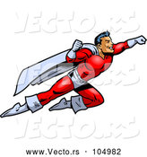 Vector of Muscular Male Super Hero Flying to the Rescue by Clip Art Mascots
