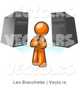Vector of Orange Business Guy Standing in Front of Servers by Leo Blanchette