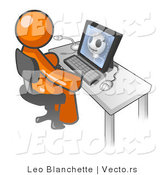 Vector of Orange Doctor Guy Sitting at a Computer and Viewing an Xray of a Head by Leo Blanchette