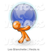 Vector of Orange Guy Carrying the Blue Planet Earth on His Shoulders, Symbolizing Ecology and Going Green by Leo Blanchette