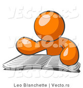 Vector of Orange Guy Character Seated and Reading the Daily Newspaper to Brush up on Current Events by Leo Blanchette