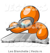 Vector of Orange Guy Character Using a Magnifying Glass to Examine the Facts in the Daily Newspaper by Leo Blanchette