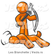 Vector of Orange Guy Holding Bow and Arrow over a Dead Buck Deer by Leo Blanchette