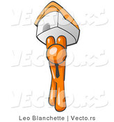Vector of Orange Guy Holding up a House over His Head, Symbolizing Home Loans and Realty by Leo Blanchette
