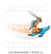 Vector of Orange Guy Holding up a Sword and Flying on a Magic Carpet by Leo Blanchette
