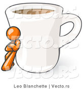 Vector of Orange Guy Leaning Against a Giant White Cup of Coffee by Leo Blanchette