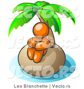 Vector of Orange Guy Sitting All Alone with a Palm Tree on a Deserted Island by Leo Blanchette