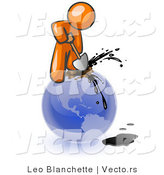 Vector of Orange Guy Using a Shovel to Drill Oil out of Planet Earth by Leo Blanchette