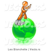 Vector of Orange Guy Using a Wet Mop with Green Cleaning Products to Clean up the Environment of Planet Earth by Leo Blanchette