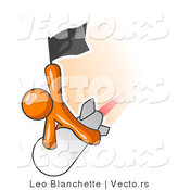 Vector of Orange Guy Waving a Flag While Riding on Top of a Fast Missile or Rocket, Symbolizing Success by Leo Blanchette