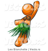 Vector of Orange Hula Dancer Girl in a Grass Skirt and Coconut Shells, Performing at a Luau by Leo Blanchette