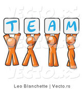 Vector of Orange People Holding up Team Signs by Leo Blanchette