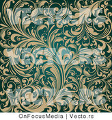 Vector of Ornate Beige Flourishes over Teal Background Design by OnFocusMedia