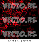 Vector of Ornate Red Floral Vines over Black Background by KJ Pargeter