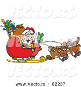Vector of Peace Sign Santa Navigating Sleigh with Reindeer by Dennis Holmes Designs