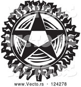 Vector of Pentagram Star Black and White Woodcut by Xunantunich