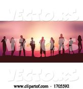 Vector of People Silhouettes Social Distancing Against a Sunset Sky by KJ Pargeter