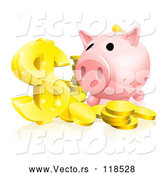 Vector of Pink Piggy Bank and Abundance of Gold Coins and Dollar Symbol by AtStockIllustration