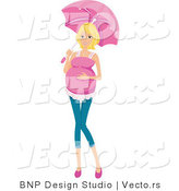Vector of Pregnant Girl Walking with an Umbrella by BNP Design Studio