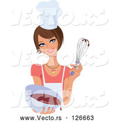 Vector of Pretty Brunette White Lady Holding up a Whisk and a Bowl of Cake Mix by Monica