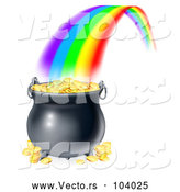 Vector of Rainbow Ending in Full Pot of Gold by AtStockIllustration