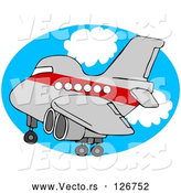 Vector of Red and Gray Airplane over an Oval of Blue Sky with Clouds by Djart