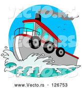 Vector of Red and Gray Tugboat on the Sea by Djart