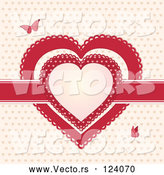 Vector of Red Ribbon and Doily Valentine Hearts with Butterflies by Elaineitalia